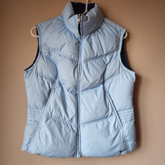 Nike Down Puffer Reversible Winter Vest Womens Size Medium Dark Light Blue - Picture 1 of 16